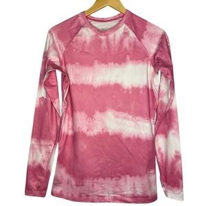 Womens Nike Pro Combat Fitted Pink Tie Dye Long Sleeve Shirt Size Medium